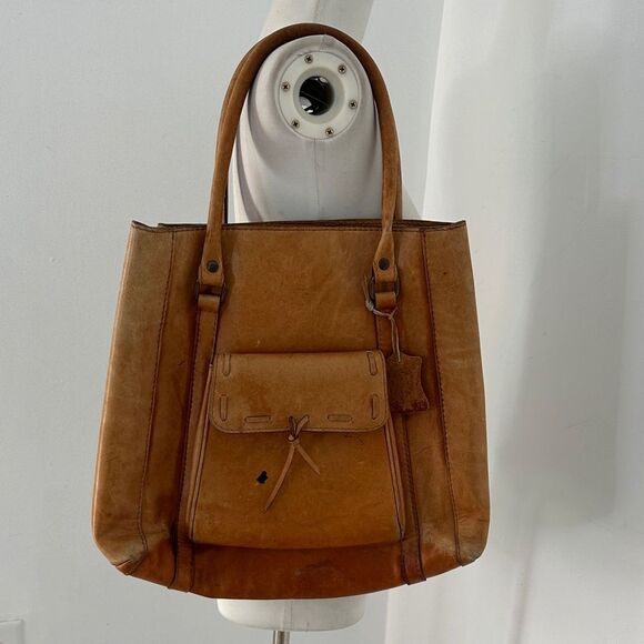 Vintage Distressed 70s Genuine Leather Shoulder Bag Tote - Picture 1 of 7